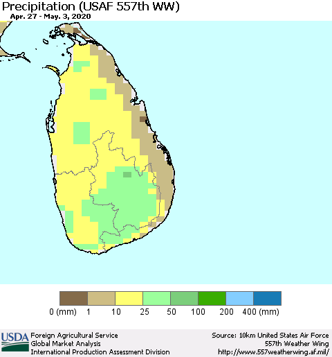 Sri Lanka Precipitation (USAF 557th WW) Thematic Map For 4/27/2020 - 5/3/2020