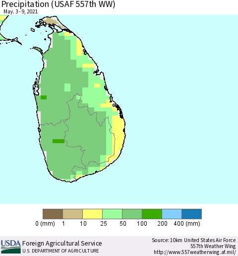 Sri Lanka Precipitation (USAF 557th WW) Thematic Map For 5/3/2021 - 5/9/2021