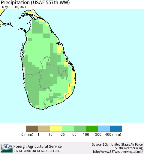 Sri Lanka Precipitation (USAF 557th WW) Thematic Map For 5/10/2021 - 5/16/2021