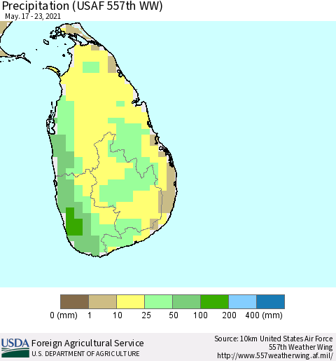 Sri Lanka Precipitation (USAF 557th WW) Thematic Map For 5/17/2021 - 5/23/2021