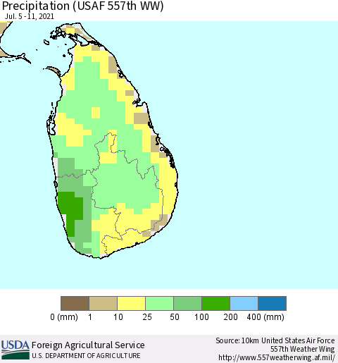 Sri Lanka Precipitation (USAF 557th WW) Thematic Map For 7/5/2021 - 7/11/2021