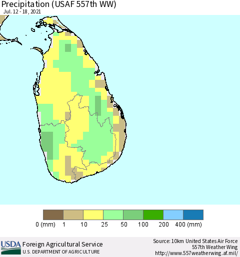 Sri Lanka Precipitation (USAF 557th WW) Thematic Map For 7/12/2021 - 7/18/2021
