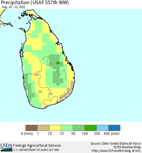 Sri Lanka Precipitation (USAF 557th WW) Thematic Map For 8/16/2021 - 8/22/2021