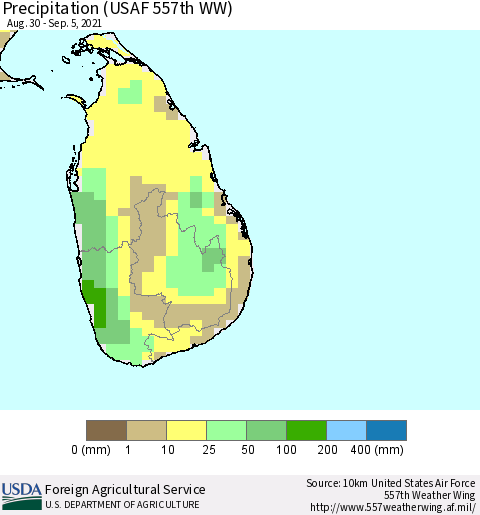 Sri Lanka Precipitation (USAF 557th WW) Thematic Map For 8/30/2021 - 9/5/2021