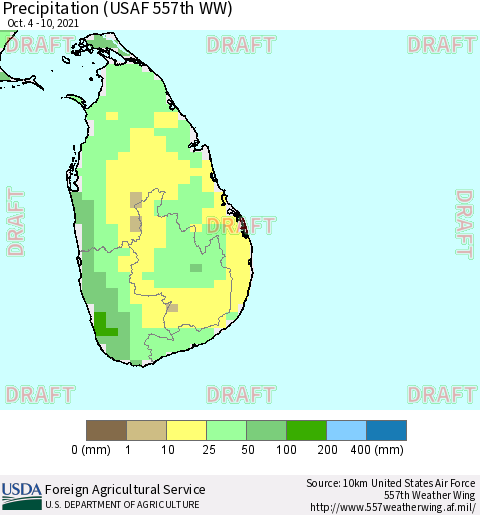 Sri Lanka Precipitation (USAF 557th WW) Thematic Map For 10/4/2021 - 10/10/2021