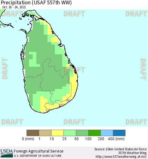 Sri Lanka Precipitation (USAF 557th WW) Thematic Map For 10/18/2021 - 10/24/2021