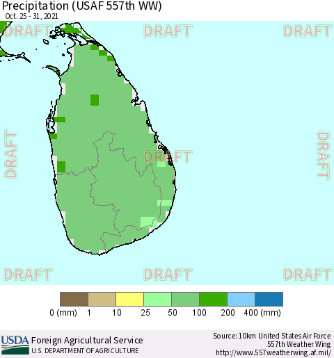 Sri Lanka Precipitation (USAF 557th WW) Thematic Map For 10/25/2021 - 10/31/2021