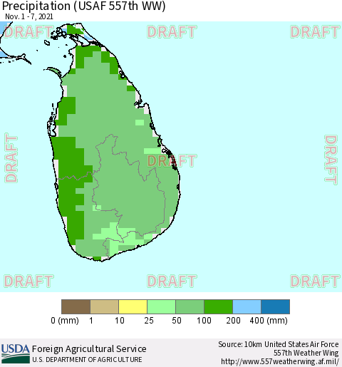 Sri Lanka Precipitation (USAF 557th WW) Thematic Map For 11/1/2021 - 11/7/2021