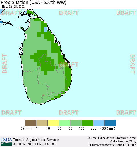 Sri Lanka Precipitation (USAF 557th WW) Thematic Map For 11/22/2021 - 11/28/2021