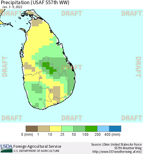 Sri Lanka Precipitation (USAF 557th WW) Thematic Map For 1/3/2022 - 1/9/2022