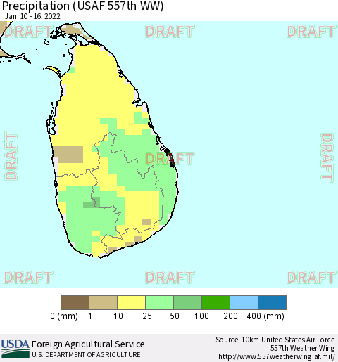 Sri Lanka Precipitation (USAF 557th WW) Thematic Map For 1/10/2022 - 1/16/2022