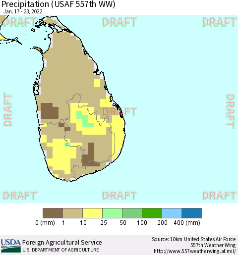 Sri Lanka Precipitation (USAF 557th WW) Thematic Map For 1/17/2022 - 1/23/2022