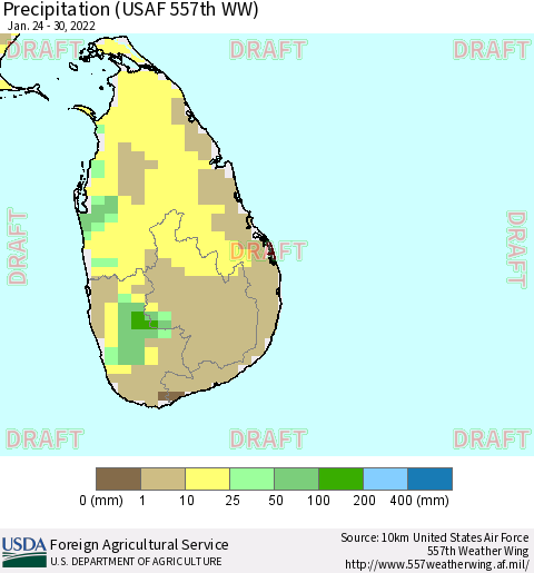Sri Lanka Precipitation (USAF 557th WW) Thematic Map For 1/24/2022 - 1/30/2022