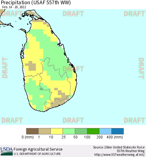 Sri Lanka Precipitation (USAF 557th WW) Thematic Map For 2/14/2022 - 2/20/2022