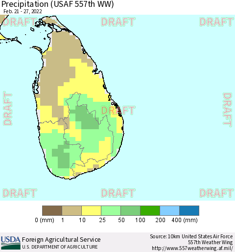 Sri Lanka Precipitation (USAF 557th WW) Thematic Map For 2/21/2022 - 2/27/2022