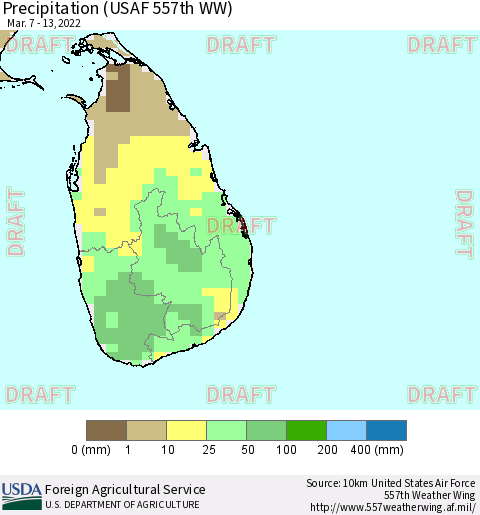 Sri Lanka Precipitation (USAF 557th WW) Thematic Map For 3/7/2022 - 3/13/2022