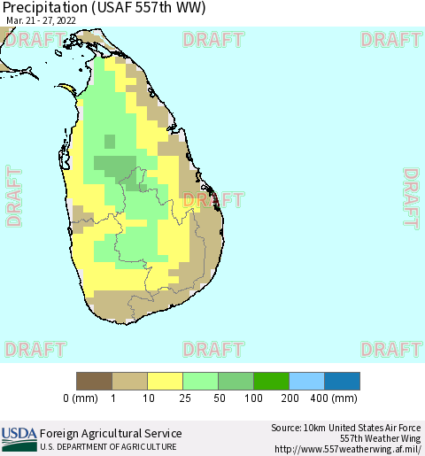 Sri Lanka Precipitation (USAF 557th WW) Thematic Map For 3/21/2022 - 3/27/2022