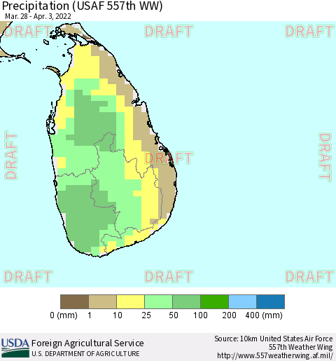 Sri Lanka Precipitation (USAF 557th WW) Thematic Map For 3/28/2022 - 4/3/2022