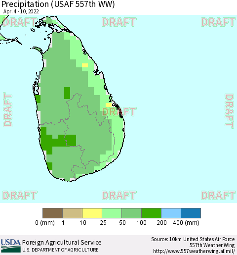 Sri Lanka Precipitation (USAF 557th WW) Thematic Map For 4/4/2022 - 4/10/2022