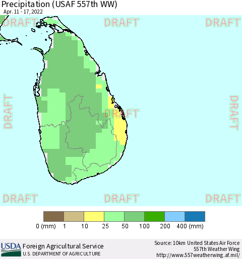 Sri Lanka Precipitation (USAF 557th WW) Thematic Map For 4/11/2022 - 4/17/2022