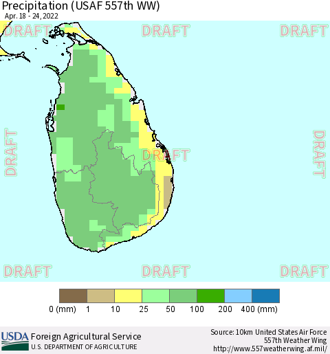 Sri Lanka Precipitation (USAF 557th WW) Thematic Map For 4/18/2022 - 4/24/2022