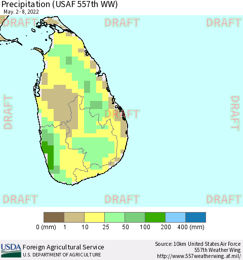 Sri Lanka Precipitation (USAF 557th WW) Thematic Map For 5/2/2022 - 5/8/2022