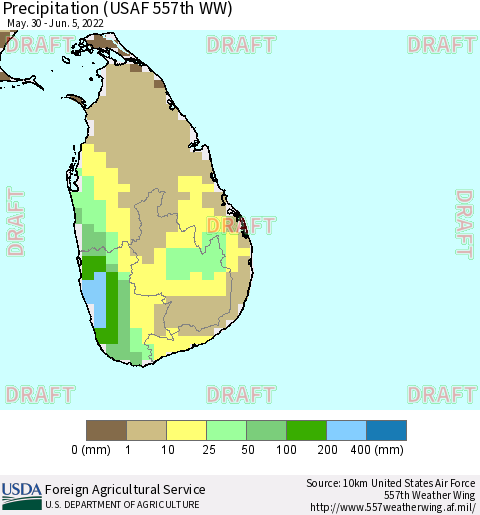Sri Lanka Precipitation (USAF 557th WW) Thematic Map For 5/30/2022 - 6/5/2022
