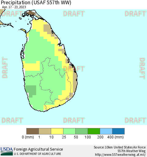 Sri Lanka Precipitation (USAF 557th WW) Thematic Map For 4/17/2023 - 4/23/2023