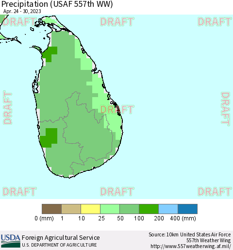 Sri Lanka Precipitation (USAF 557th WW) Thematic Map For 4/24/2023 - 4/30/2023
