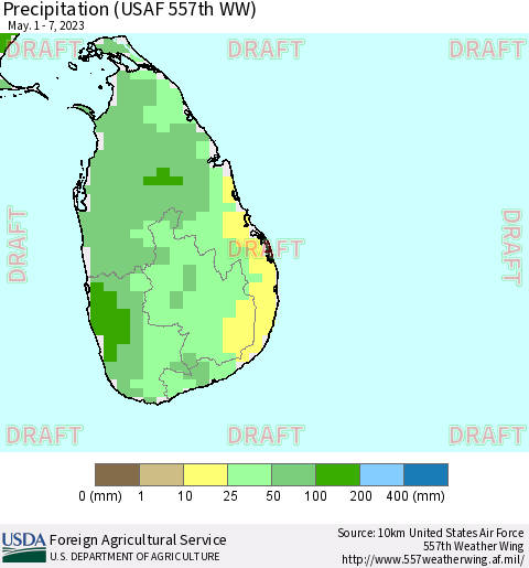 Sri Lanka Precipitation (USAF 557th WW) Thematic Map For 5/1/2023 - 5/7/2023