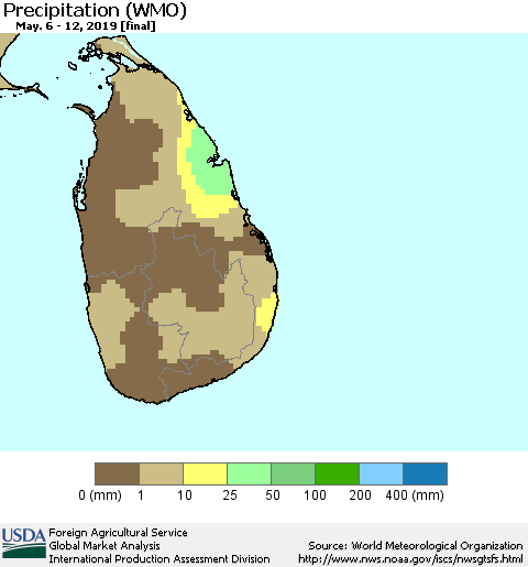 Sri Lanka Precipitation (WMO) Thematic Map For 5/6/2019 - 5/12/2019