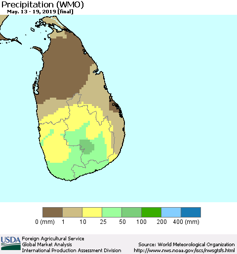 Sri Lanka Precipitation (WMO) Thematic Map For 5/13/2019 - 5/19/2019