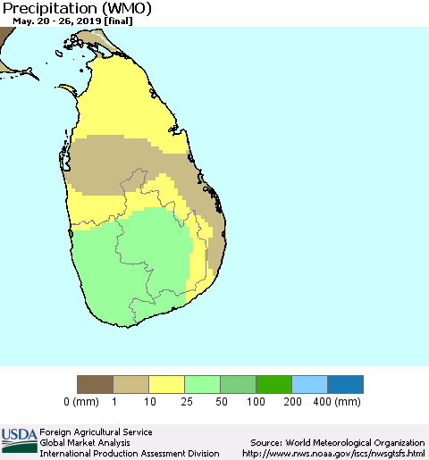 Sri Lanka Precipitation (WMO) Thematic Map For 5/20/2019 - 5/26/2019