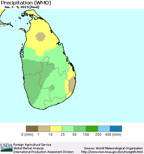 Sri Lanka Precipitation (WMO) Thematic Map For 6/3/2019 - 6/9/2019