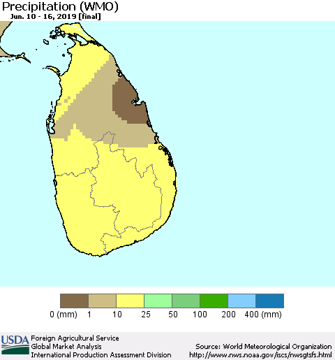 Sri Lanka Precipitation (WMO) Thematic Map For 6/10/2019 - 6/16/2019