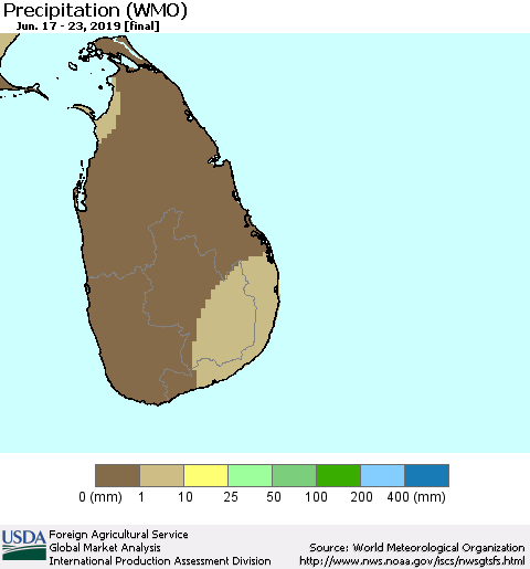 Sri Lanka Precipitation (WMO) Thematic Map For 6/17/2019 - 6/23/2019