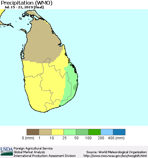Sri Lanka Precipitation (WMO) Thematic Map For 7/15/2019 - 7/21/2019
