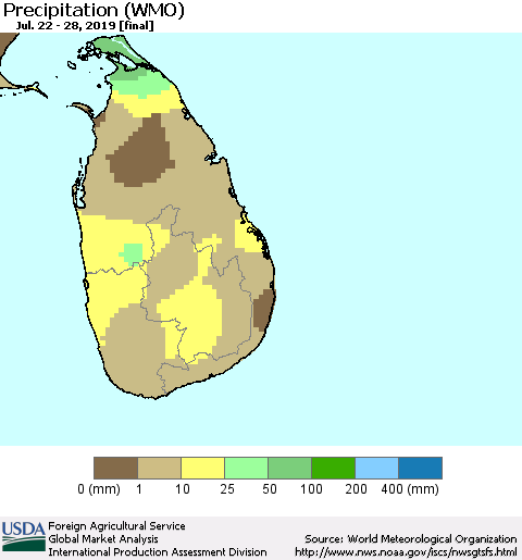 Sri Lanka Precipitation (WMO) Thematic Map For 7/22/2019 - 7/28/2019