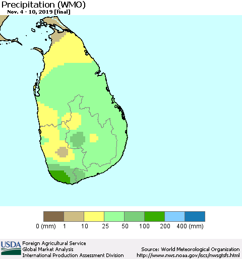 Sri Lanka Precipitation (WMO) Thematic Map For 11/4/2019 - 11/10/2019