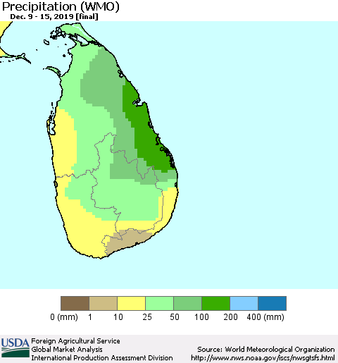 Sri Lanka Precipitation (WMO) Thematic Map For 12/9/2019 - 12/15/2019