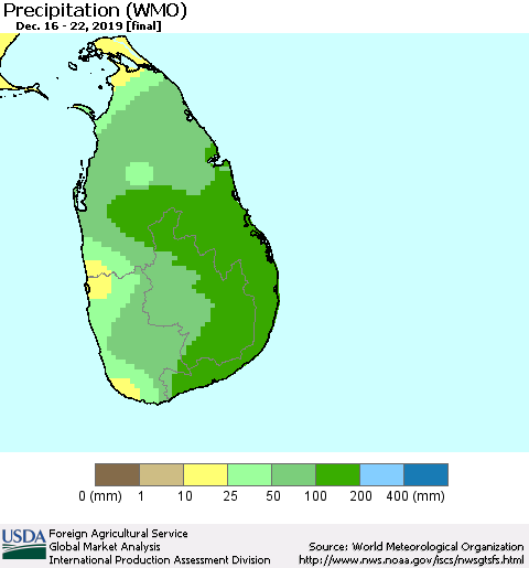 Sri Lanka Precipitation (WMO) Thematic Map For 12/16/2019 - 12/22/2019