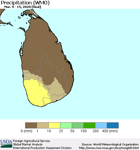 Sri Lanka Precipitation (WMO) Thematic Map For 3/9/2020 - 3/15/2020