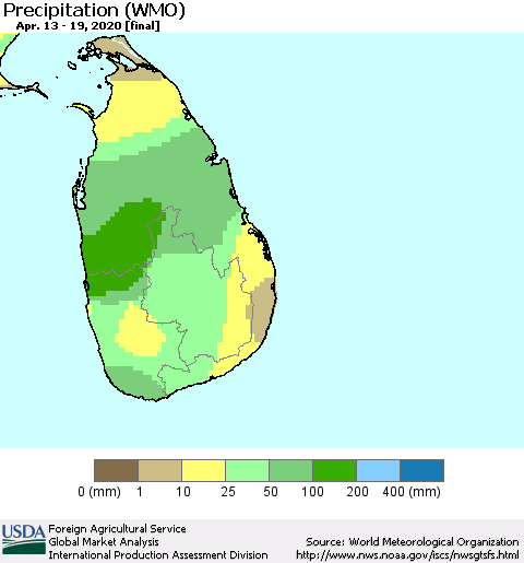 Sri Lanka Precipitation (WMO) Thematic Map For 4/13/2020 - 4/19/2020