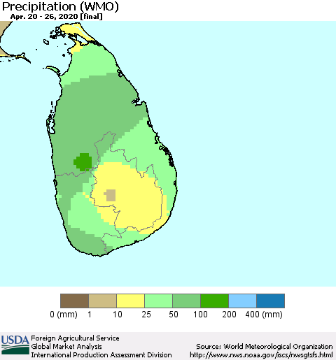 Sri Lanka Precipitation (WMO) Thematic Map For 4/20/2020 - 4/26/2020