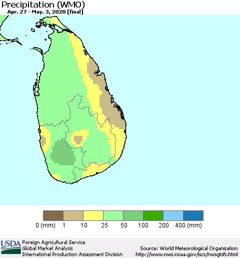 Sri Lanka Precipitation (WMO) Thematic Map For 4/27/2020 - 5/3/2020
