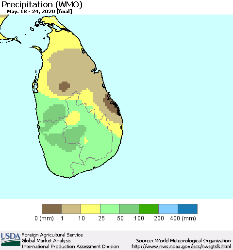 Sri Lanka Precipitation (WMO) Thematic Map For 5/18/2020 - 5/24/2020