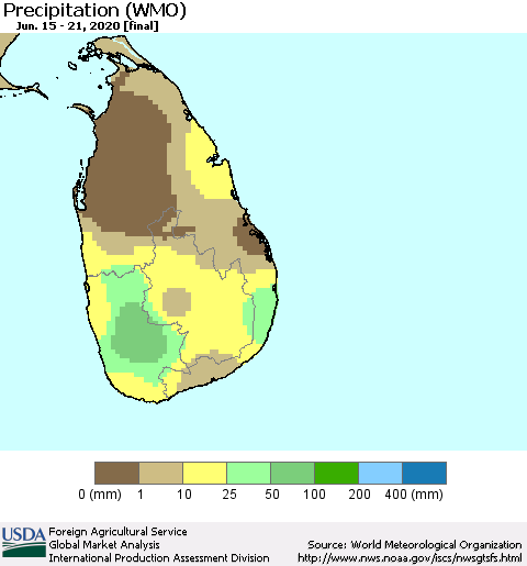 Sri Lanka Precipitation (WMO) Thematic Map For 6/15/2020 - 6/21/2020