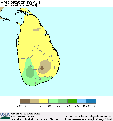 Sri Lanka Precipitation (WMO) Thematic Map For 6/29/2020 - 7/5/2020