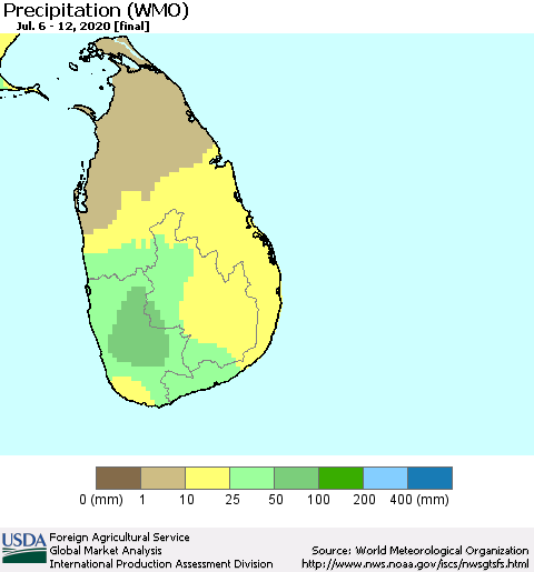 Sri Lanka Precipitation (WMO) Thematic Map For 7/6/2020 - 7/12/2020