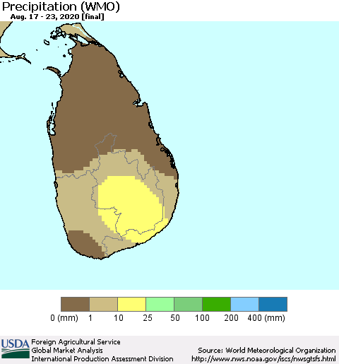 Sri Lanka Precipitation (WMO) Thematic Map For 8/17/2020 - 8/23/2020